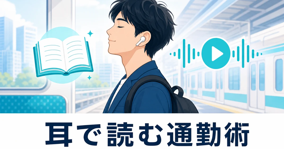 オーディオブックを聴きながら通勤する男性 耳で読む通勤術